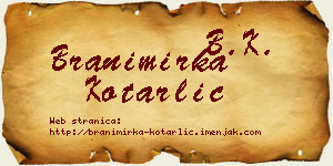 Branimirka Kotarlić vizit kartica